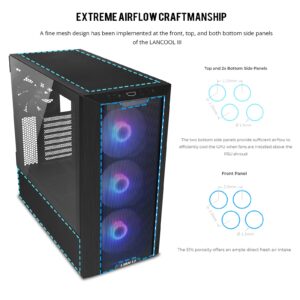 LIAN LI LANCOOL III E-ATX PC Case, Spacious RGB Gaming Computer Case with Hinged Tempered Glass Doors, Fine Mesh Panels, 4x140mm PWM Fans Pre-Installed High Airflow Chassis (Black)