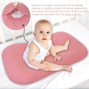 Muslin Baby Lounger Cover, Baby Padded Lounger Cover, Infant Floor Seat Cover, Organic Cotton Removable Slipcover Fits Newborn Lounger for Boys and Girls, Flesh Pink and Pink