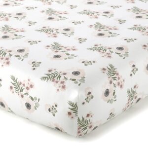 Levtex Baby - Fiori Crib Fitted Sheet - Fits Standard Crib and Toddler Mattress - Floral - Pink, Charcoal, Green, White - Nursery Accessories - 100% Cotton