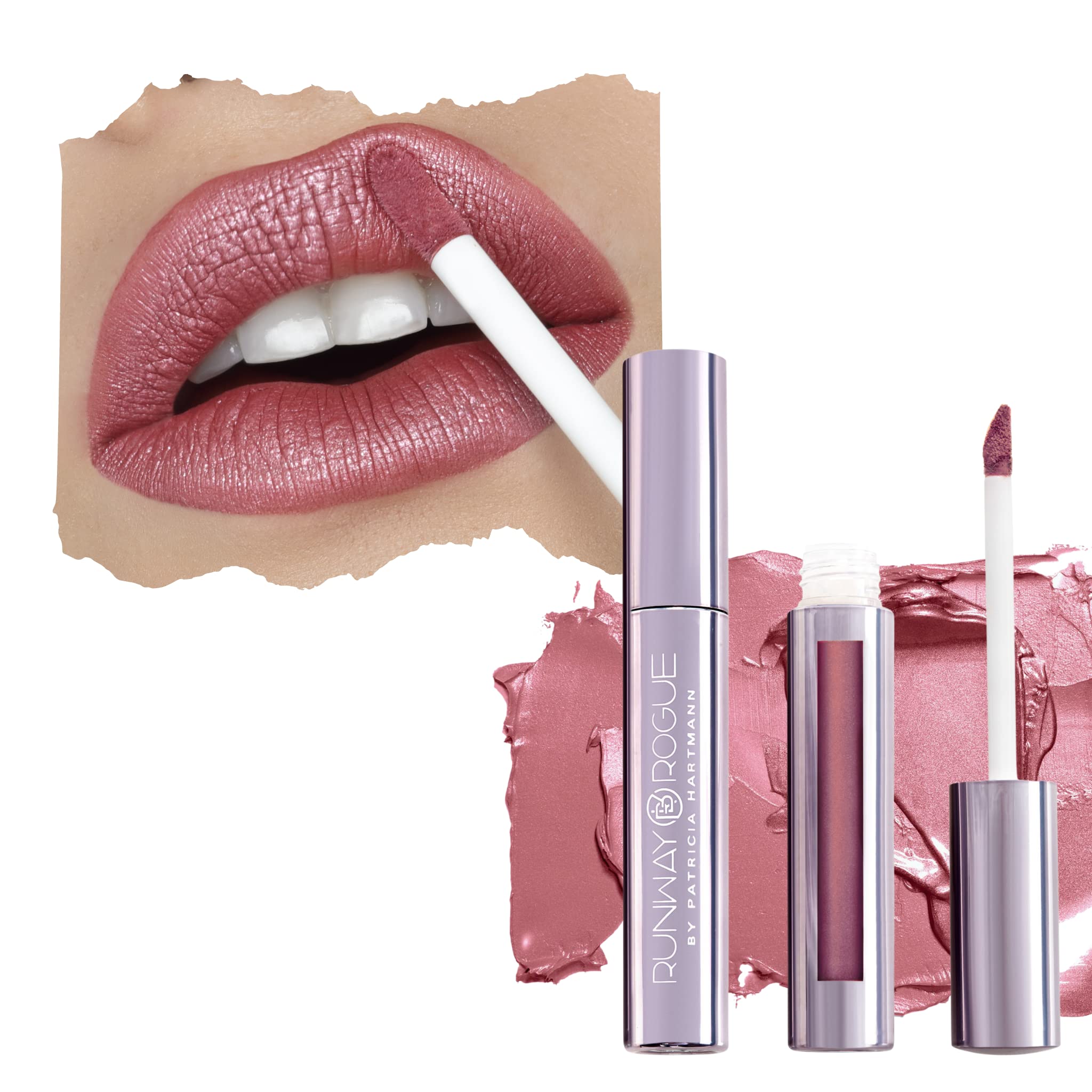 Runway Rogue Pearl Glam Long Wear Shimmer Liquid Lipstick, Pale Mauve Lipstick with Silver and Gold Shimmer, ‘Boss Babe’