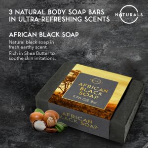 O Naturals Bar Soap for Men - 3-Pcs Mens Soap Bar - Natural Soap - Mens Soap - Body Men Soap Bars - Natural Soap for Men - Organic Men's Soap Bars - Exfoliating Bar Soap - African Black,Cedarwood,Mint