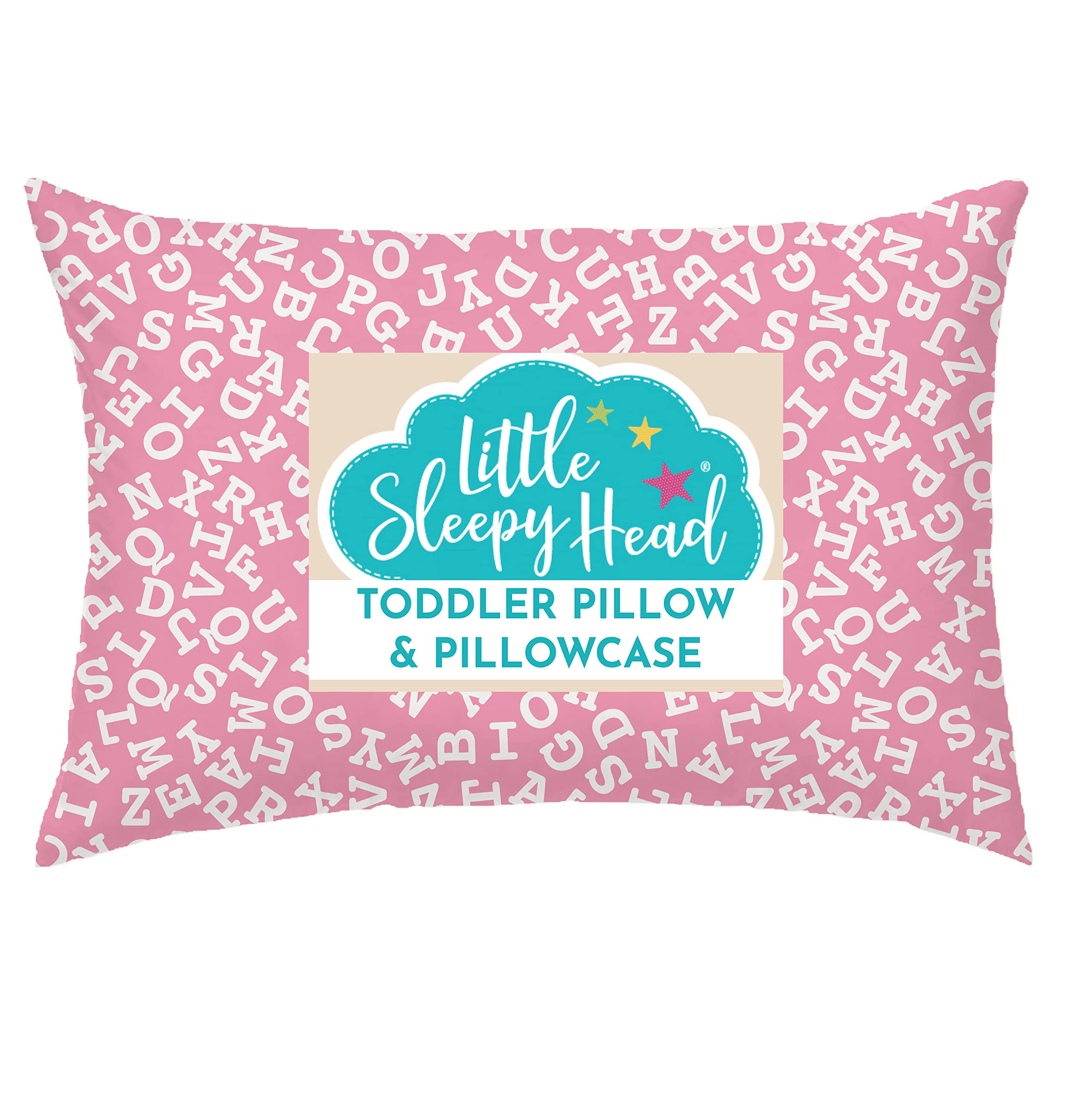 Toddler Pillow with Pillowcase 13x18, Kids Pillow for Sleeping , Toddler Pillow 2 Year Old, Better Neck Support Ergonomic Pillow and Toddler Pillowcase, Best Pillows for Kids (Alphabet Pink)