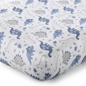 Levtex Baby - Kipton Crib Bed Set - Baby Nursery Set - Grey, White and Blue - Dinosaurs and Leaves - 4 Piece Set Includes Quilt, Fitted Sheet, Wall Decal & Skirt/Dust Ruffle