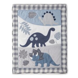 Levtex Baby - Kipton Crib Bed Set - Baby Nursery Set - Grey, White and Blue - Dinosaurs and Leaves - 4 Piece Set Includes Quilt, Fitted Sheet, Wall Decal & Skirt/Dust Ruffle