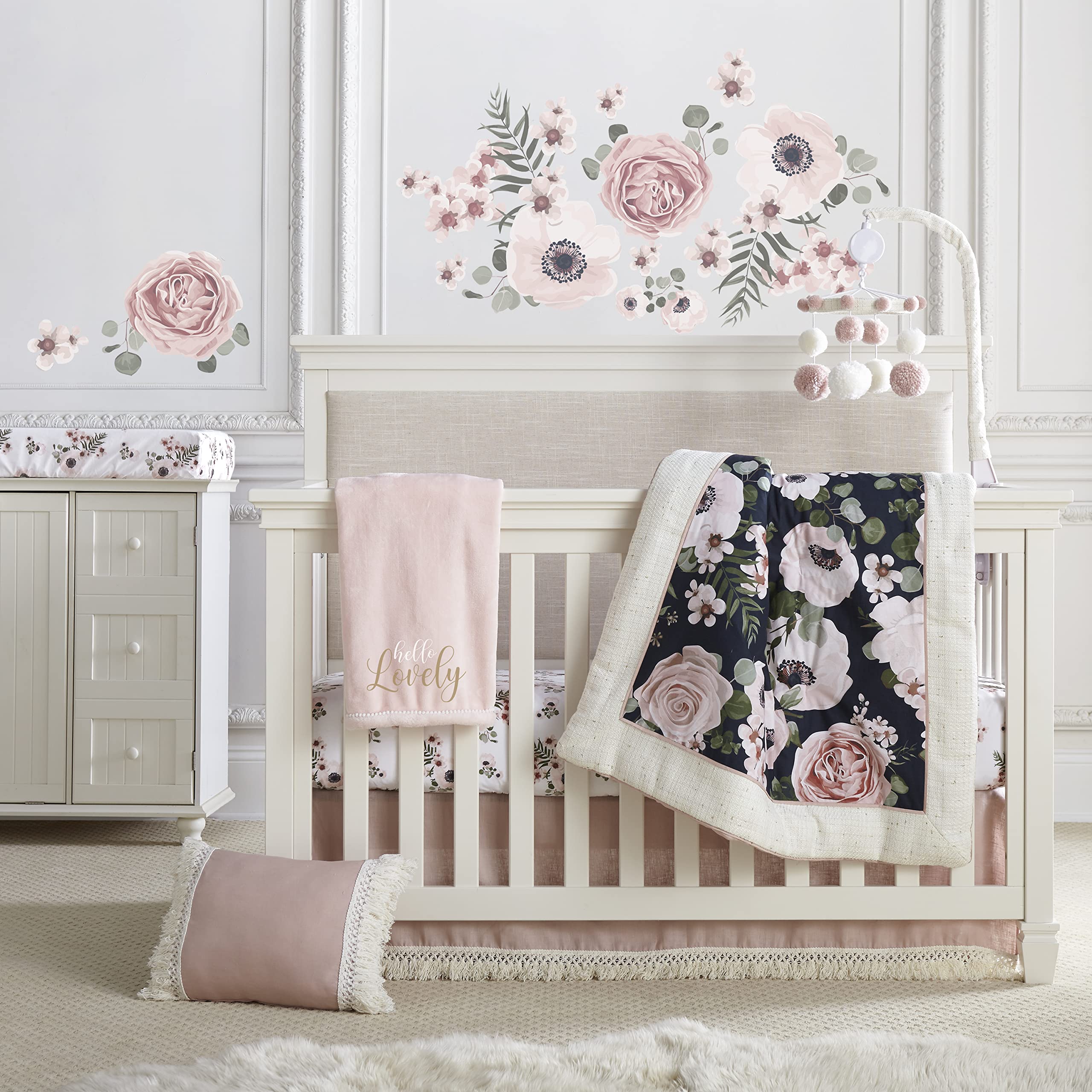 Levtex Baby - Fiori Decoaritve Pillow - Floral - Charcoal, Coral, Pink, Green, Cream - Nursery Accessories - Size: 16 x 12 in.