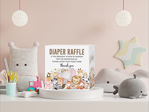 mermermu Diaper Raffle Tickets and Advice Cards For Baby Shower - 1 Card Collection Box & 50 Tickets, Animal Baby Shower Card Box, Party FavorsDecorationsSupplies, Game Kit, 8" Card Box -005BOX