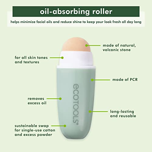 EcoTools Reusable Shine Control Oil Absorbing Facial Roller, Oil Absorbing Volcanic Ash Face Roller, For Oily Skin, Cruelty Free Facial Skincare Tool, Perfect For On The Go, 1 Count