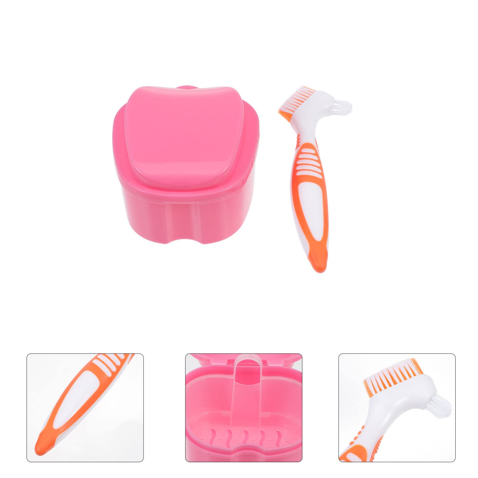 Healeved 1 Set False Toothbrush Set Container Denture Holder Denture Brush Toothbrush Denture Case False Teeth Cleaner Dentaduras Postizas Para Hombre Man Suit Travel Abs Storage Box Male