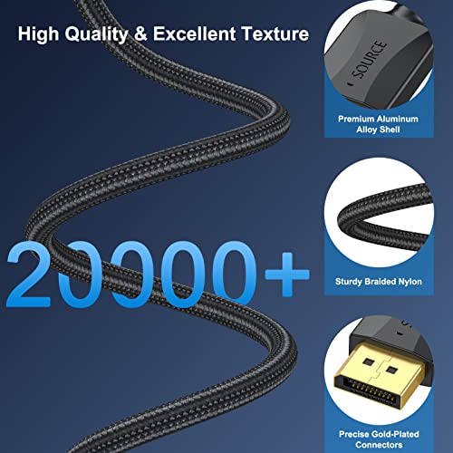 XiAyriky 4K DisplayPort to DisplayPort Cable 10 Feet, 2-Pack DP to DP Cable, Display Port Cable 10FT - 4K 60Hz, 2K 144Hz, 2K 165Hz Computer, Laptop, TV, Docking Station, Graphics Card and More