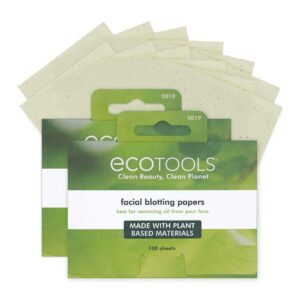 ecotools natural oil absorbing facial blotting papers, plant-based materials, makeup friendly, removes excess oil, travel sized, easy to use, perfect for oily & shiny skin, 200 sheet count