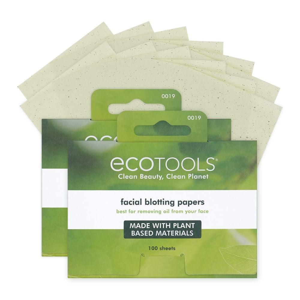 EcoTools Natural Oil Absorbing Facial Blotting Papers, Plant-Based Materials, Makeup Friendly, Removes Excess Oil, Travel Sized, Easy To Use, Perfect For Oily & Shiny Skin, 200 Sheet Count