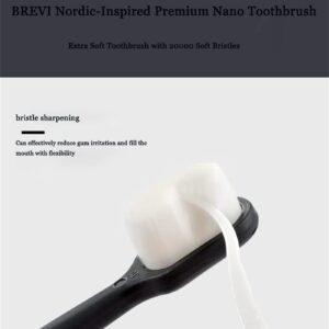 AUGESTPO 2022 BREVI Nordic-Inspired Premium Nano Toothbrush, Adult Extra Soft Toothbrush with 20000 Soft Bristles,Nano Toothbrush for Sensitive Gums (Black+White-Wave Head),5 Piece Set