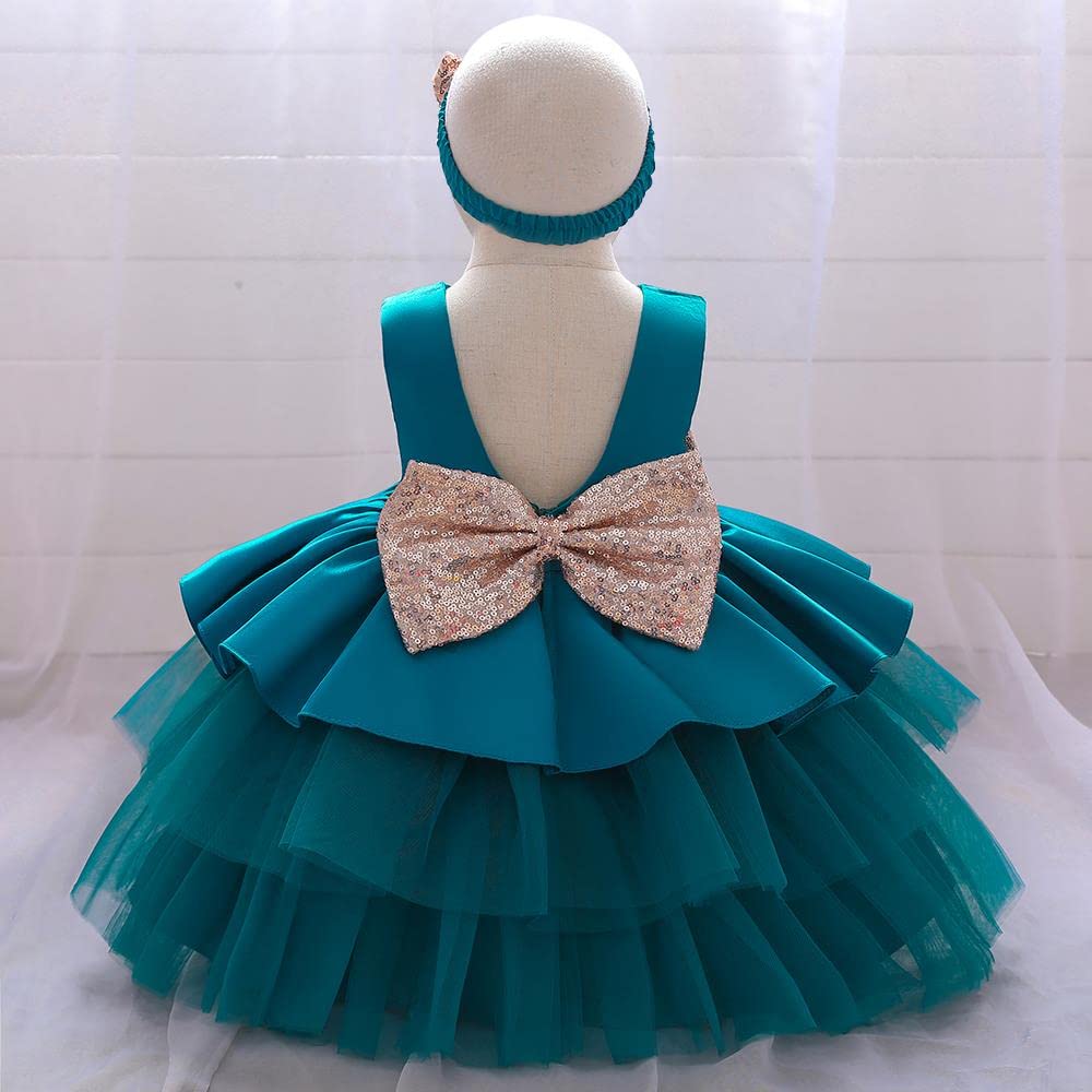 Dressy Daisy Baby Girls' Special Occasion Dresses Wedding Flower Girl Tiered Dress Ball Gown with Headband Size 9-12 Months, Teal