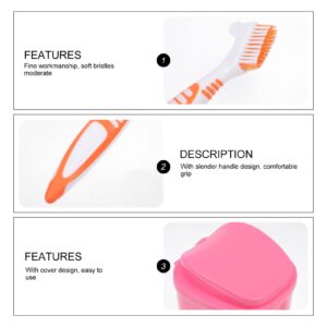 Healeved 1 Set False Toothbrush Set Container Denture Holder Denture Brush Toothbrush Denture Case False Teeth Cleaner Dentaduras Postizas Para Hombre Man Suit Travel Abs Storage Box Male