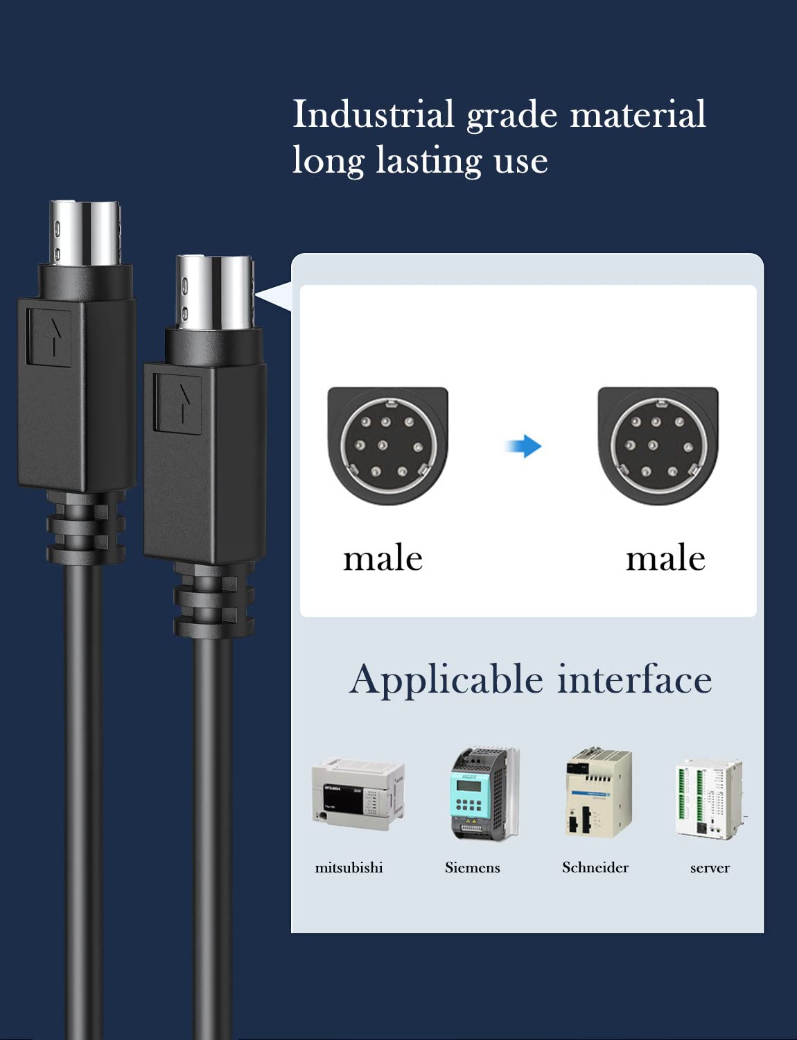 JUXINICE Mini-DIN 8-pin Male to Male Cable 6ft- Premium Copper Wire PLC Touch Screen Cable for JVC Subwoofer Replacement - Home Theater Audio (Black)