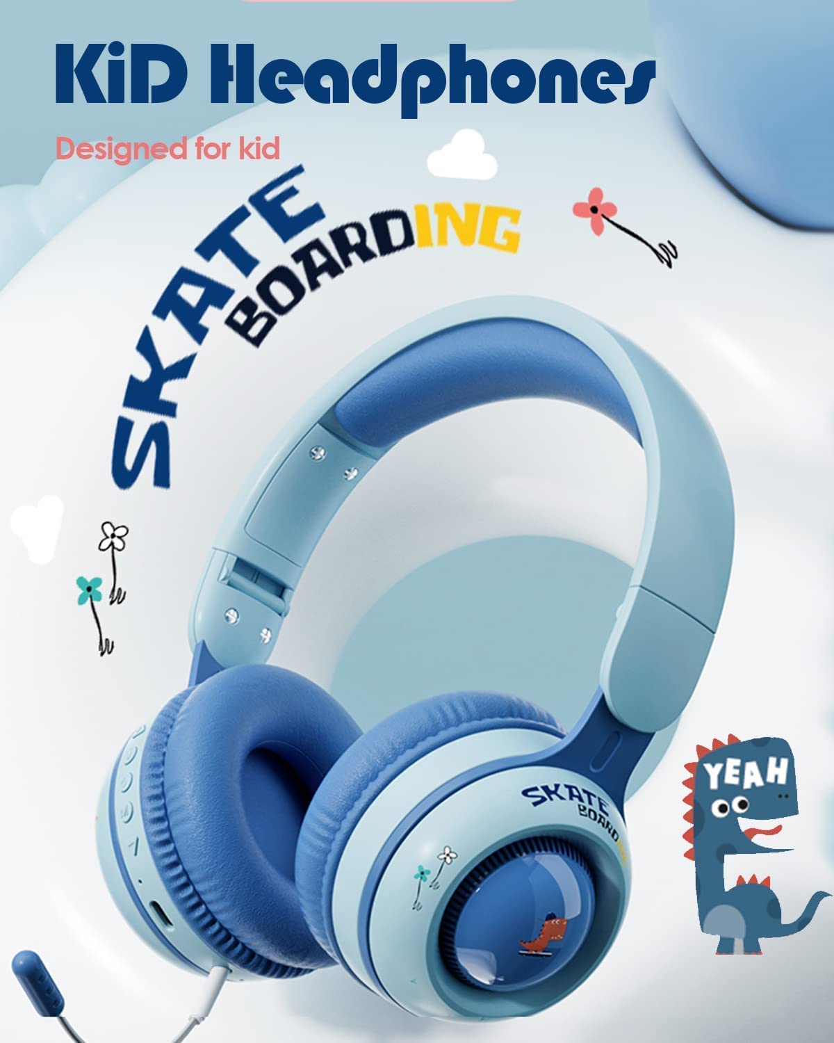 Xmenha Kids Headphones with Microphone for School - Wireless Boy Girls Noise Cancelling Ear Protection Bluetooth Headphones Foldable Children Volume Limiting for iPad Kindle Airplane Travel Tablet