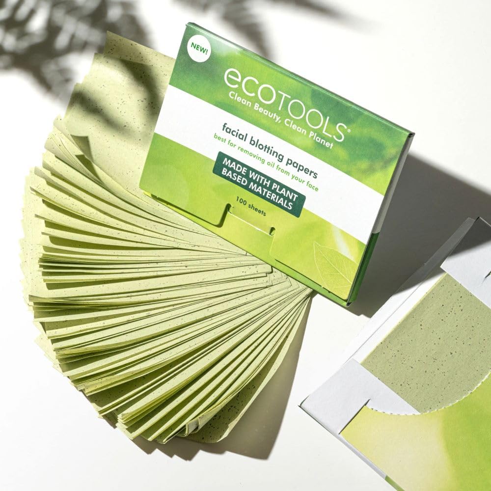 EcoTools Natural Oil Absorbing Facial Blotting Papers, Plant-Based Materials, Makeup Friendly, Removes Excess Oil, Travel Sized, Easy To Use, Perfect For Oily & Shiny Skin, 200 Sheet Count