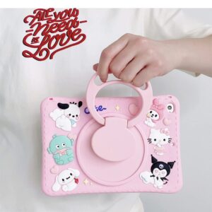 for iPad 9th/8th/7th Generation Case, iPad 10.2 Case 2021/2020/2019, with 360° Rotatable Kickstand Cute Cartoon Shockproof 10.2 Inch Silicone Case (Pink)