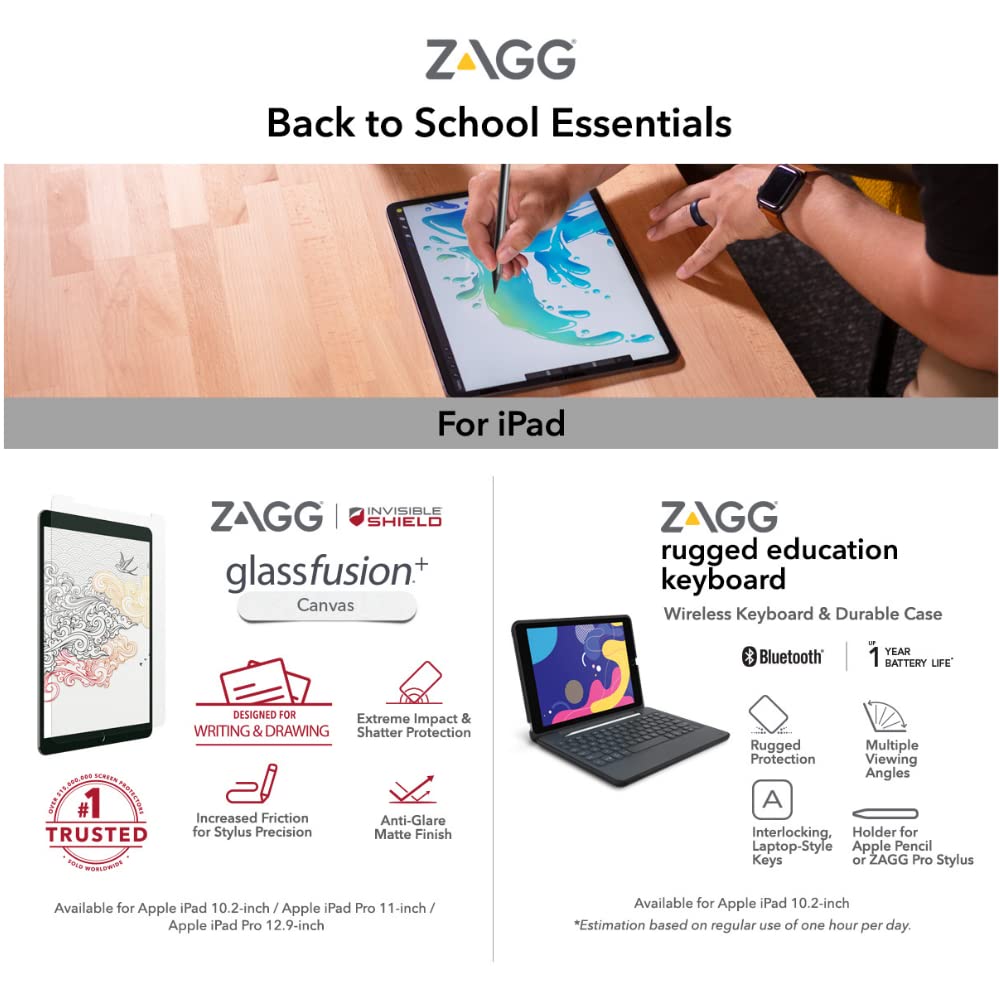 ZAGG Rugged Education Keyboard for Apple iPad 10.2" (7th & 8th Gen) 6FT Drop Protection | Durable | Black