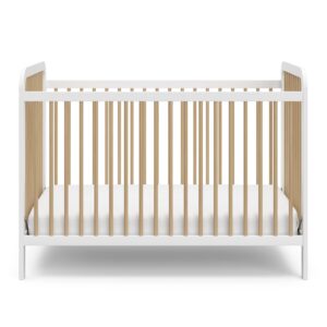 Storkcraft Pasadena 3-in-1 Convertible Crib (White with Driftwood) – GREENGUARD Gold Certified, Converts to Daybed and Toddler Bed, Fits Standard Full-Size Crib Mattress, Adjustable Mattress Height