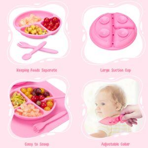 Cibeat Baby Feeding Utensils Set, 7 Pcs Silicone Toddler Eating Supplies - Adjustable Bibs, Suction Divided Plate, Placemat, Suction Bowls, Straw Sippy Cup, Etc - Baby Led Weaning Supplies