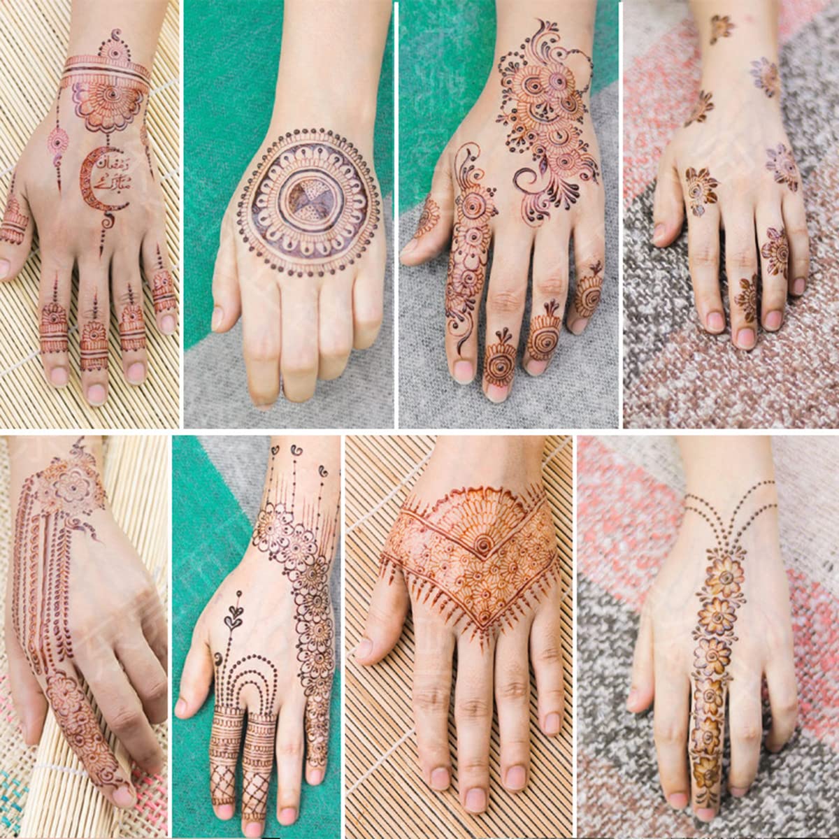 6 Sheets Henna Tattoos Brown Henna Temporary Tattoo Stickers Sexy Lace Waterproof Removable Fake Tattoos Luxury Mandala Flower Design Body Decals for Women Birthday DIY Body Face Party Supplies Favors