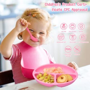 Cibeat Baby Feeding Utensils Set, 7 Pcs Silicone Toddler Eating Supplies - Adjustable Bibs, Suction Divided Plate, Placemat, Suction Bowls, Straw Sippy Cup, Etc - Baby Led Weaning Supplies