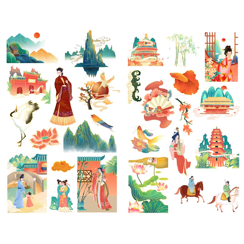 Seasonstorm Retro Chinese Pattern Precut Cute Aesthetic Diary Travel Paper Journal Stickers Scrapbooking Stationery Sticker Flakes Art Supplies