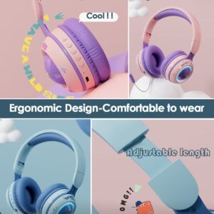 Xmenha Kids Headphones with Microphone for School - Wireless Boy Girls Noise Cancelling Ear Protection Bluetooth Headphones Foldable Children Volume Limiting for iPad Kindle Airplane Travel Tablet