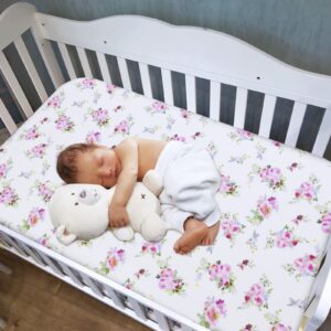 Crib Sheets Girls 2 Pack Floral, Fitted Crib Sheet for Standard Size Crib and Toddler Mattresses, Soft and Breathable Material, Floral