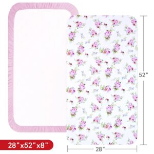 Crib Sheets Girls 2 Pack Floral, Fitted Crib Sheet for Standard Size Crib and Toddler Mattresses, Soft and Breathable Material, Floral