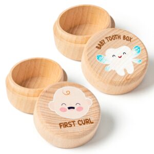 2pcs baby keepsake box for first tooth and curl, wooden tooth fairy box to place under pillow cute lost tooth first haircut keepsake holder baby toddler teeth case for baby shower birthday gift