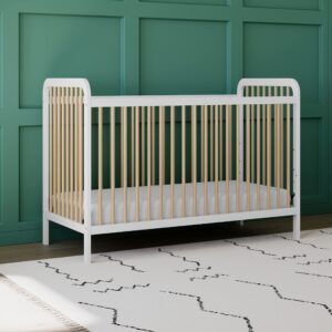 Storkcraft Pasadena 3-in-1 Convertible Crib (White with Driftwood) – GREENGUARD Gold Certified, Converts to Daybed and Toddler Bed, Fits Standard Full-Size Crib Mattress, Adjustable Mattress Height