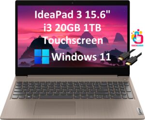 lenovo ideapad 3 15.6" hd touchscreen (intel 11th gen core i3-1115g4, 20gb ram, 1tb pcie ssd, uhd graphics, narrow bezel) home & business laptop, webcam, ist hdmi cable, windows 11 home in s mode