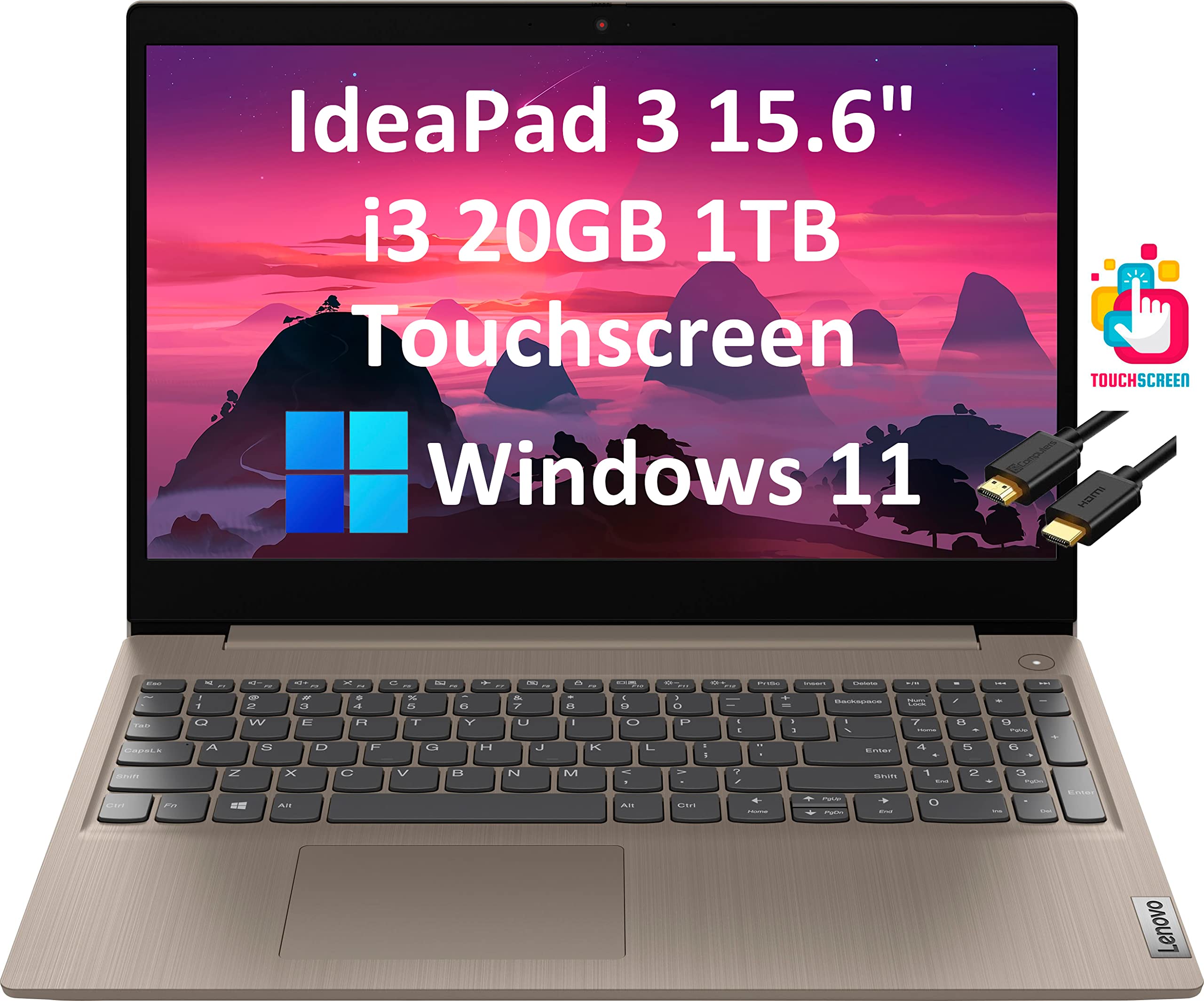 Lenovo IdeaPad 3 15.6" HD Touchscreen (Intel 11th Gen Core i3-1115G4, 20GB RAM, 1TB PCIe SSD, UHD Graphics, Narrow Bezel) Home & Business Laptop, Webcam, IST HDMI Cable, Windows 11 Home in S Mode