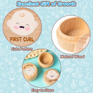 2Pcs Baby Keepsake Box for First Tooth and Curl, Wooden Tooth Fairy Box to Place Under Pillow Cute Lost Tooth First Haircut Keepsake Holder Baby Toddler Teeth Case for Baby Shower Birthday Gift