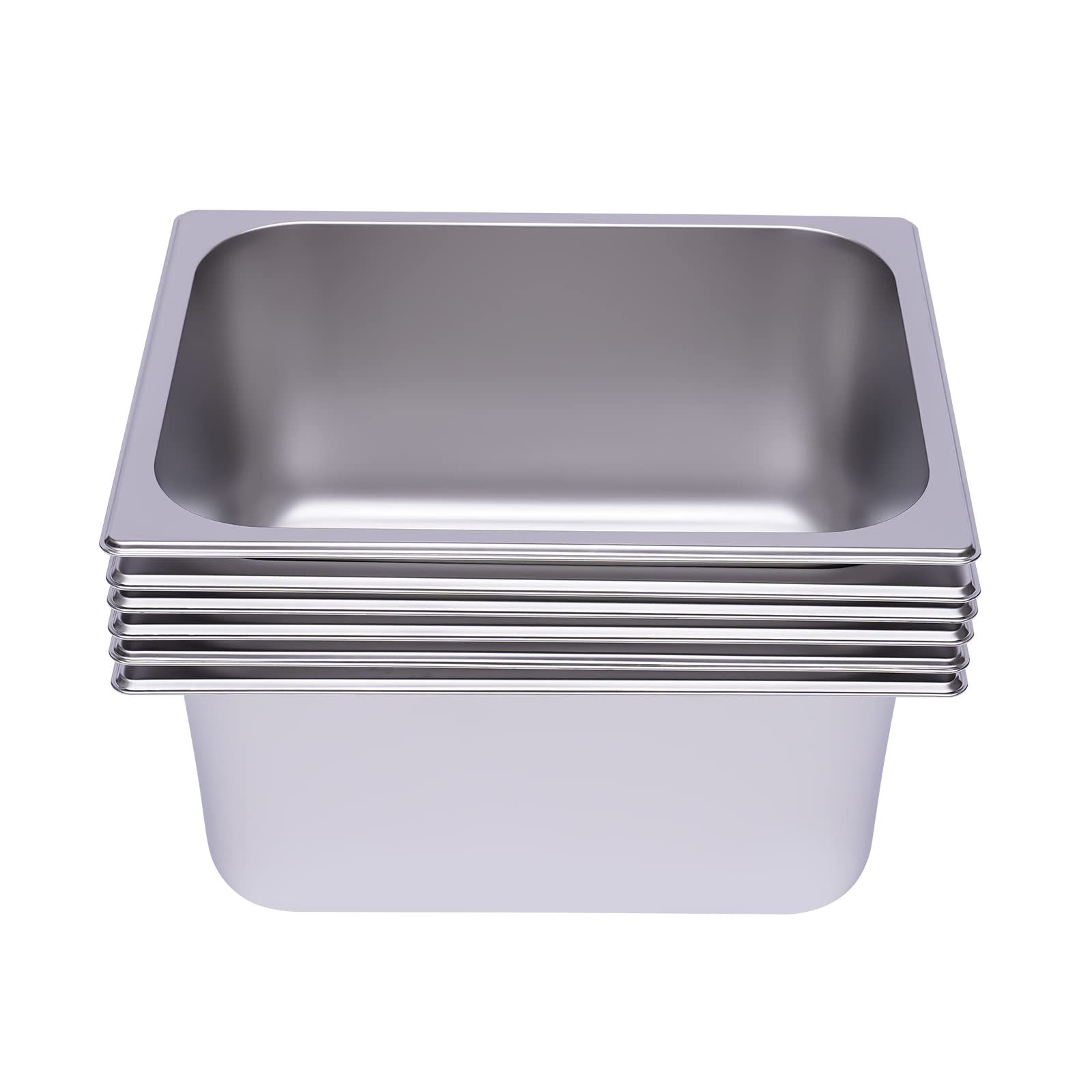 LOYALHEARTDY 6 Pack Hotel Pans 6" Deep Steam Table Pan 1/2 Half Size 13" L x 10.2" W Commercial Hotel Pan Stainless Steel Catering Food Pan