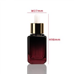 COSIDEA 6pcs Empty gradient Red Square 30ml / 1oz Glass dropper bottle for Serum essence oil bottles container packing