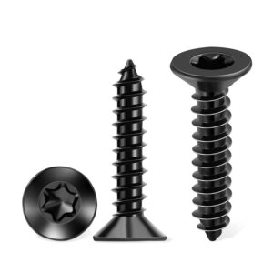 100 pcs #8 x 1 inch black coated flat head torx/star wood screws, stainless steel 18-8 (a2) fully threaded 8 x 1'' screw by tpohh