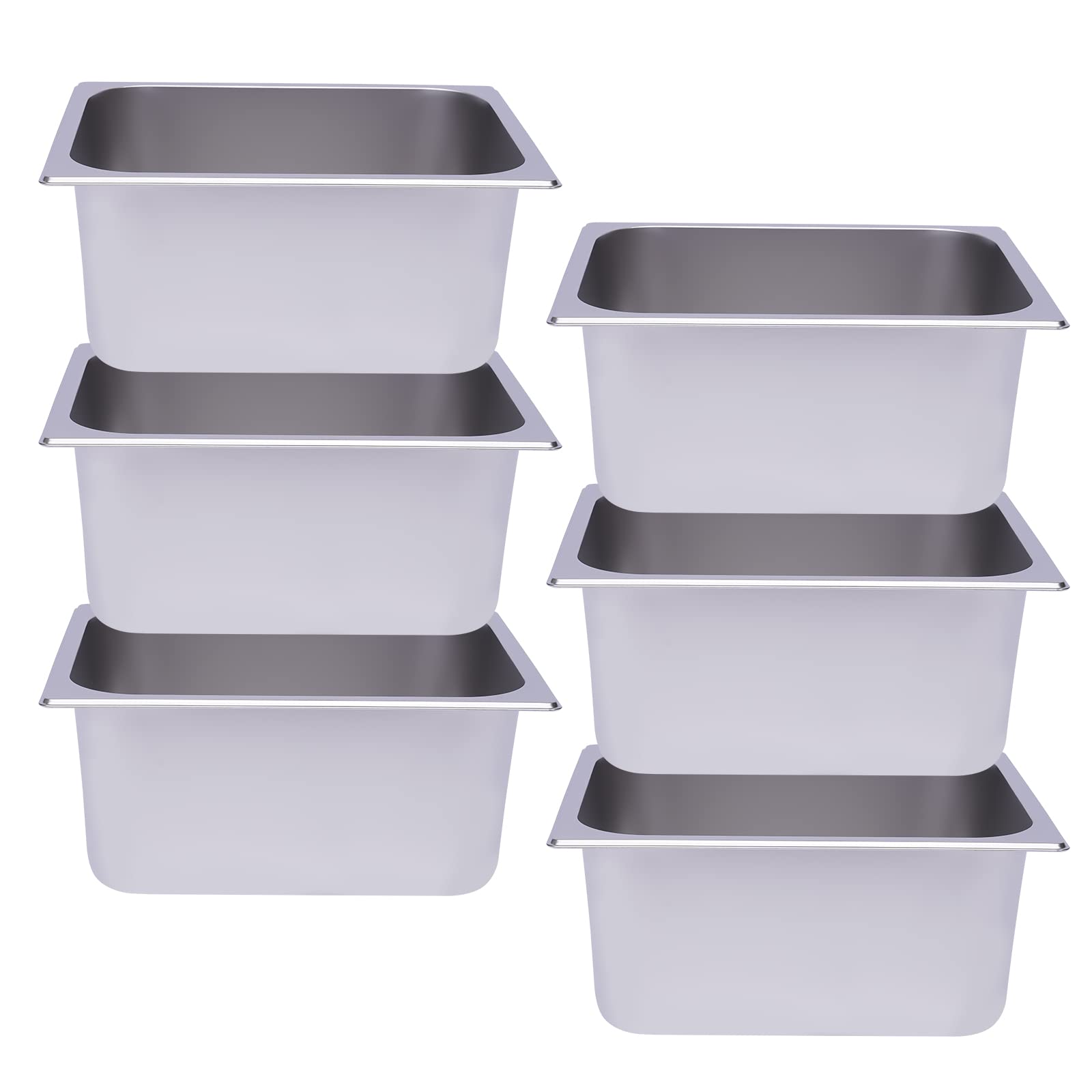 LOYALHEARTDY 6 Pack Hotel Pans 6" Deep Steam Table Pan 1/2 Half Size 13" L x 10.2" W Commercial Hotel Pan Stainless Steel Catering Food Pan