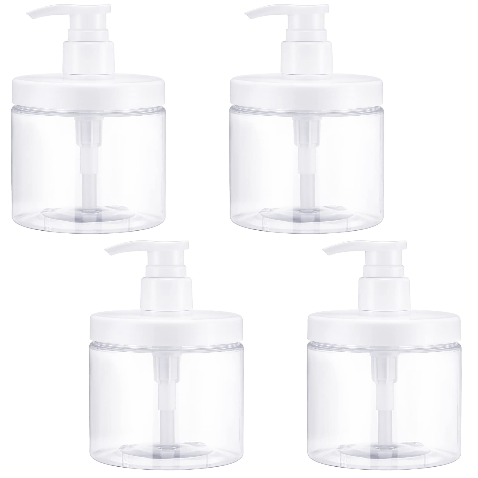 4 Pieces Pump Bottles Plastic Pump Bottle Dispenser 500 ml Shampoo and Conditioner Dispenser Shampoo Bottles Refillable Empty Lotion Dispenser with Pump for Travel Shower Essential Oil Soap (Clear)