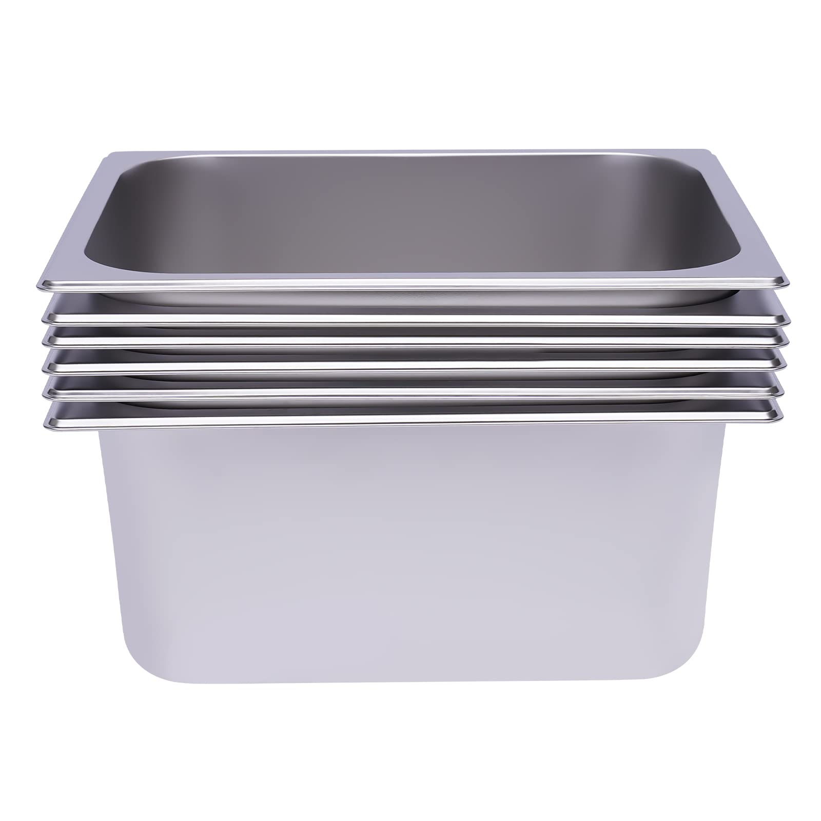 LOYALHEARTDY 6 Pack Hotel Pans 6" Deep Steam Table Pan 1/2 Half Size 13" L x 10.2" W Commercial Hotel Pan Stainless Steel Catering Food Pan