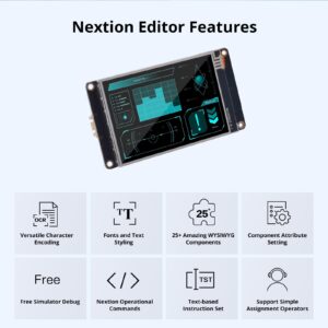 Nextion 3.5″ Enhanced HMI Display Module NX4832K035 Resistive LCD-TFT Touch Screen 480 * 320, Nextion Display with RTC Function and 8 Digital GPIOs, Suitable for 3D Printers, Vehicle HMI, etc.