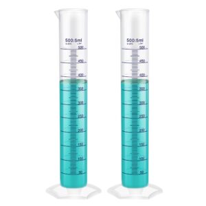 labinvo 500ml graduated cylinder set, 2pcs of blue printed plastic measuring cylinders, hexagonal base, with spout, in-mc500