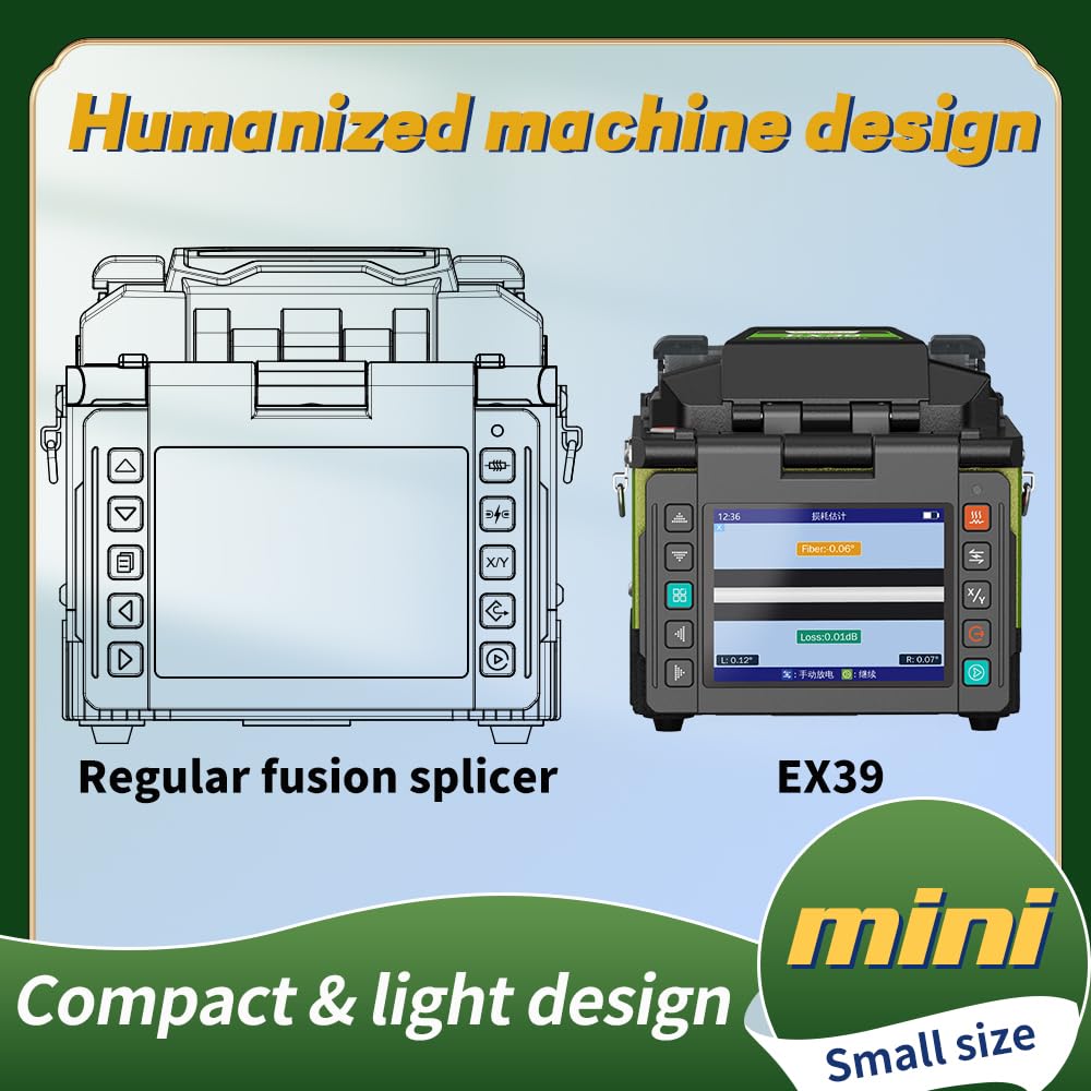 Komshine Optical Fusion Splicer EX39 FTTH Mini Fiber Fusion Splicer Machine Kit 8s Fast Splicing Fast-Heating 18s with Fiber Cleaver FC-30 Welding Machine Empalmador De Fibra óptica