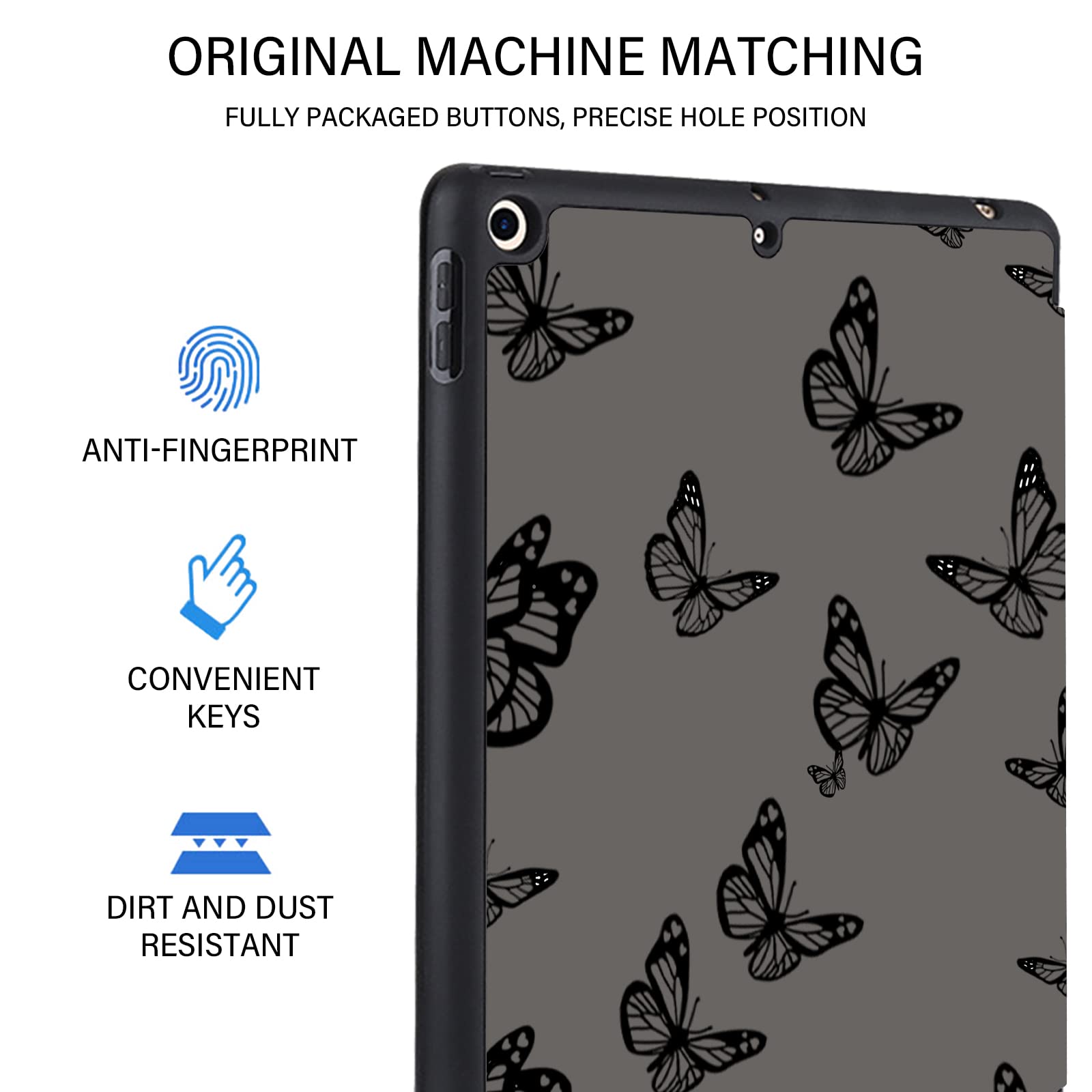 Deokke Compatible with iPad 9th /8th /7th Generation Case(2021/2020/2019) iPad 10.2 inch Case with Pencil Holder and Soft TPU Back Case,Auto Sleep/Wake Cover,for Girls Women-Gray Butterfly