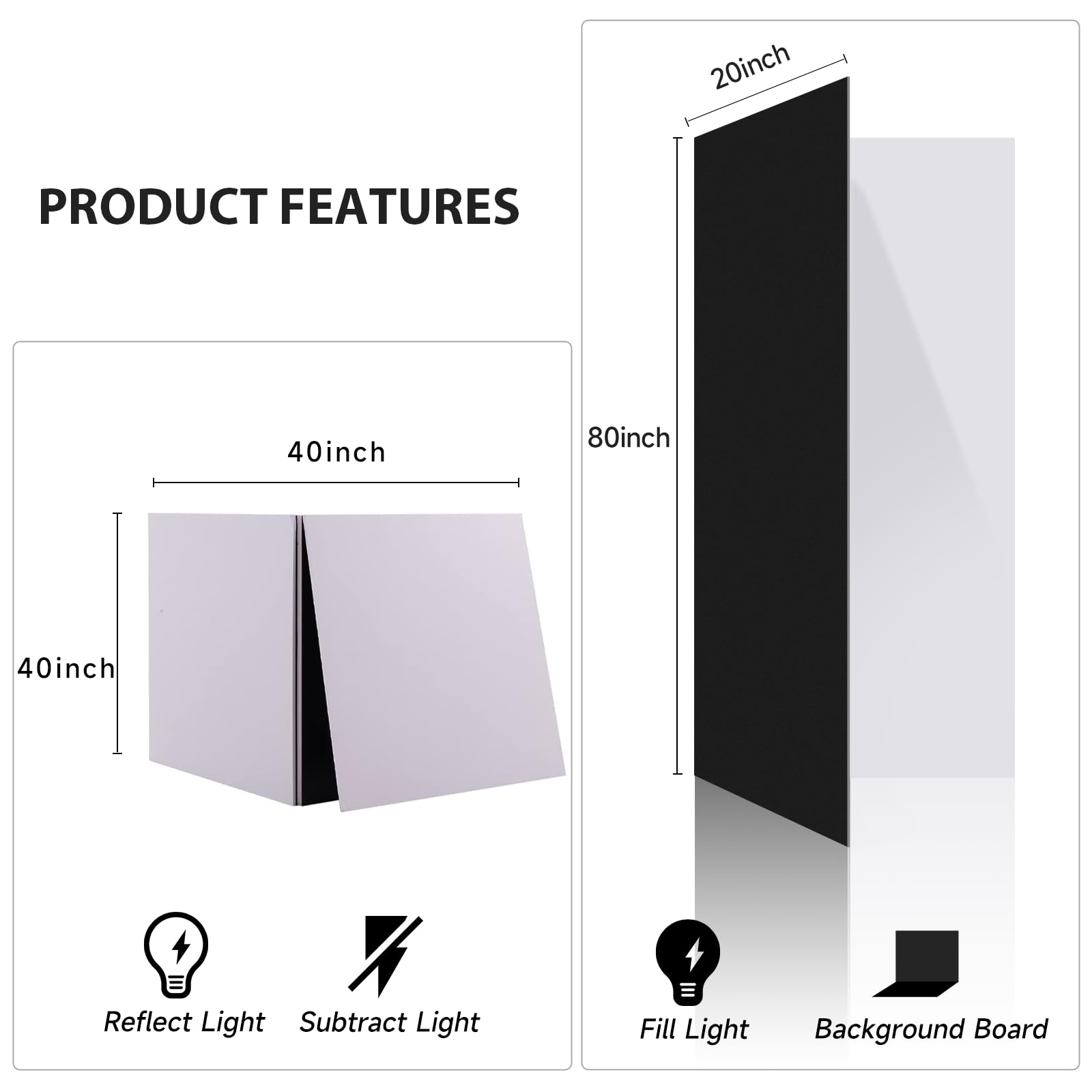 Foldable Light Reflector 2- in-1 Background Cardboard, 78 X78'' Double Black/White Photography Reflector Multi-Use Diffuser Board Includes Carrying Bag, BIEYANG