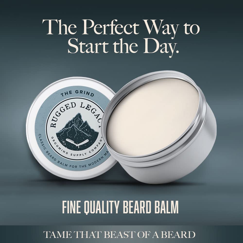 Rugged Legacy - Beard Balm, The Grind 2oz Beard Balm for Men, Scented Beard Balm with Notes of Coffee & Fresh Bergamot, Beard Balm Made with Natural Oils that Enrich Your Entire Beard - Roots To End