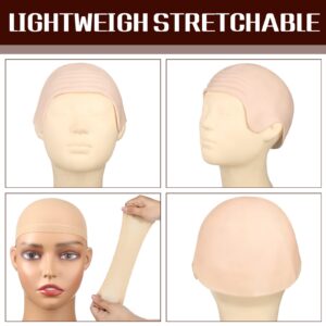 Syhood 2 Pieces Halloween Bald Cap Makeup Latex Bald Head Wig Caps Bald Hat Cosplay Costume for Adults (Pink, Beige)