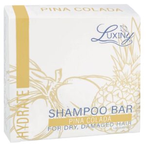 Luxiny Pina Colada Shampoo Bar for Dry Damaged Hair is Vegan, Sulfate free and Made in the USA. Get up to 60 washes at home or great as a travel shampoo.